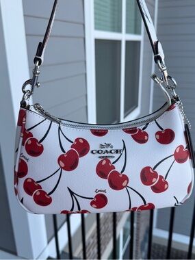 Coach White Cherry Print Mini Shoulder Bag